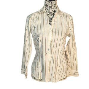 CHICO'S Womens Button-Up Giraffe Stripe Shirt With Embroidered Details Size M‎